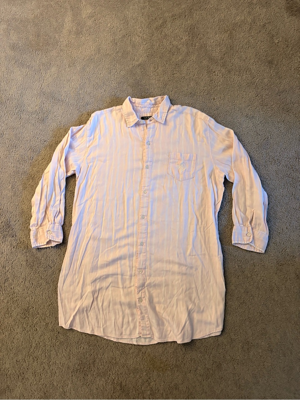 Ralph Lauren Light Pink Longline Button-Down Night Gown Shirt